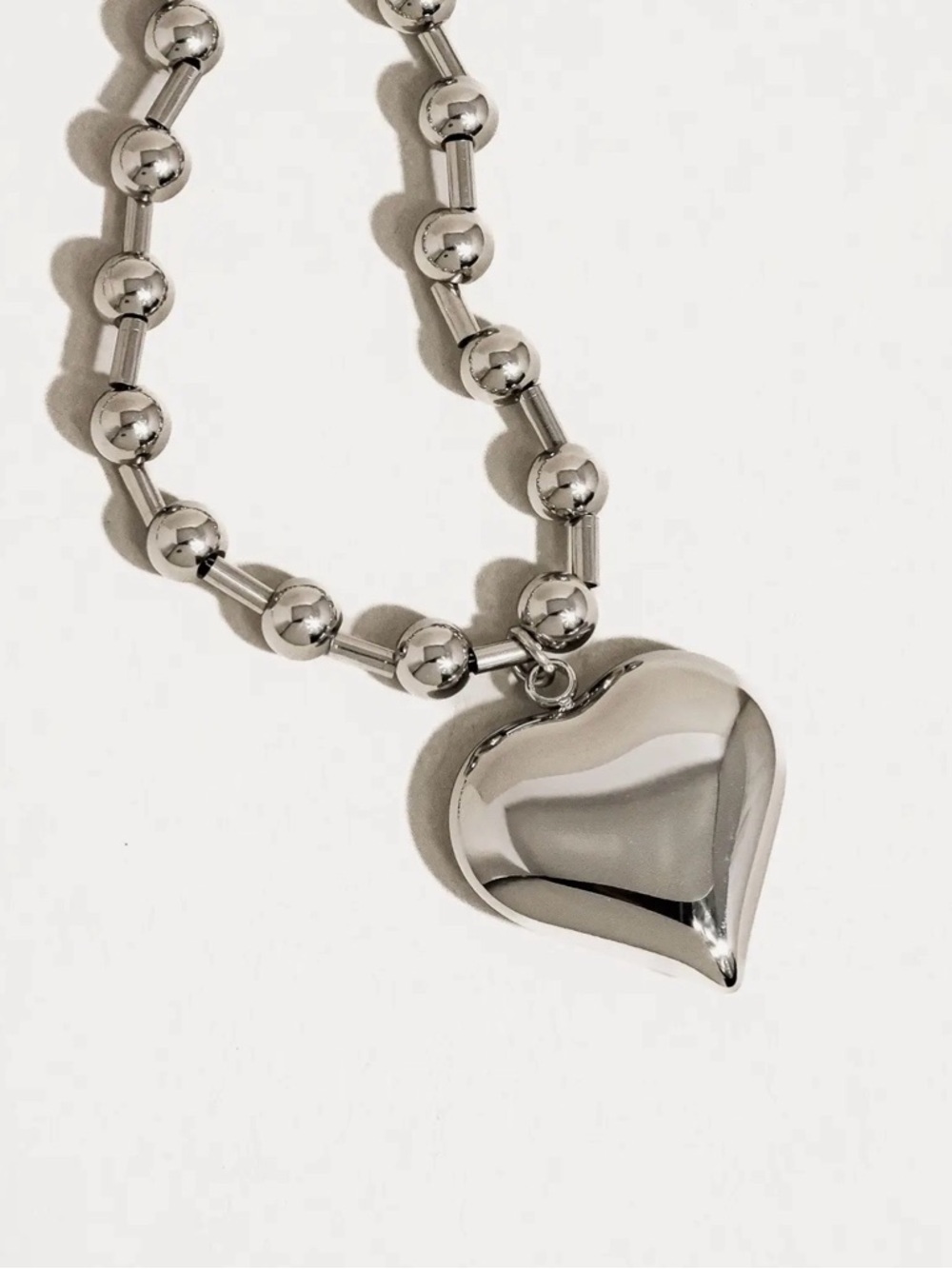 Non-Tarnish Silver or Gold Heart Pendant Bead Chain Necklace - Women's Jewelry
